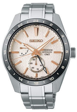 Seiko Presage Sharp Edged Series Automatic GMT Champagne Dial Silver Steel Strap Watch For Men - SPB273J1