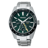 Seiko Presage Sharp Edged Series GMT Green Dial Silver Steel Strap Watch For Men - SPB219J1