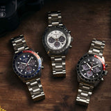 Seiko Prospex Speedtimer Solar Chronograph Black Dial Silver Steel Strap Watch for Men - SSC915