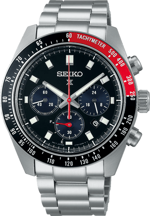 Seiko Prospex Speedtimer Solar Chronograph Black Dial Silver Steel Strap Watch for Men - SSC915
