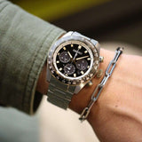 Seiko Prospex Speedtimer Solar Chronograph Black Dial Silver Steel Strap Watch for Men - SSC941