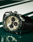 Seiko Prospex Speedtimer Solar Chronograph Ivory Dial Black Leather Strap Watch for Men - SSC943