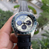 Seiko Prospex Speedtimer Solar Chronograph Ivory Dial Black Leather Strap Watch for Men - SSC943