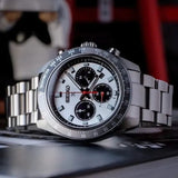 Seiko Prospex Speedtimer Solar Chronograph Silver Dial Silver Steel Strap Watch for Men - SSC911