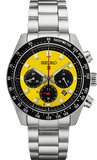 Seiko Prospex Speedtimer Solar Chronograph Yellow Dial Silver Steel Strap Watch for Men - SSC929