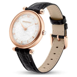 Swarovski Crystalline Wonder Silver Dial Black Leather Strap Watch for Women - 5653359