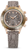 Swarovski Octea Chrono Grey Dial Grey Leather Strap Watch for Women - 5671153