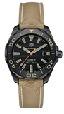 Tag Heuer Aquaracer 300 Calibre 5 Automatic Black Dial Brown Fabric Strap Watch for Men - WAY208C.FC6383