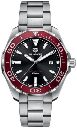 Tag Heuer Aquaracer Black Dial Silver Steel Strap Watch for Men - WAY101B.BA0746
