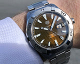 Tag Heuer Aquaracer Calibre 5 Automatic Sunray Brown Dial Silver Steel Strap Watch for Men - WAY2018.BA0927