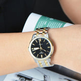 Tissot Automatics III Day Date Black Dial Two Tone Steel Strap Watch For Men - T065.430.22.051.00