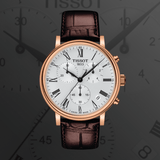 Tissot Carson Premium Chronograph Silver Dial Brown Leather Strap Watch For Men - T122.417.36.033.00