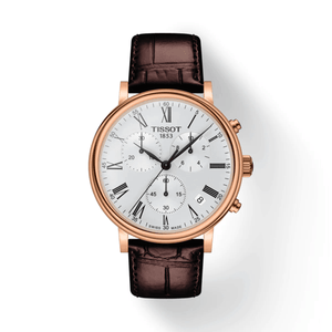 Tissot Carson Premium Chronograph Silver Dial Brown Leather Strap Watch For Men - T122.417.36.033.00