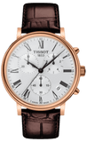 Tissot Carson Premium Chronograph Silver Dial Brown Leather Strap Watch For Men - T122.417.36.033.00