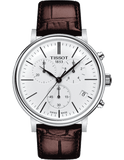 Tissot Carson Premium Chronograph White Dial Brown Leather Strap Watch For Men - T122.417.16.011.00