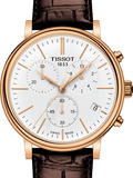 Tissot Carson Premium Chronograph White Dial Brown Leather Strap Watch For Men - T122.417.36.011.00