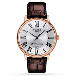 Tissot Carson Premium Powermatic 80 Silver Dial Brown Leather Strap Watch For Men - T122.407.36.033.00