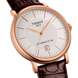 Tissot Carson Premium Powermatic 80 White Dial Brown Leather Strap Watch For Men - T122.407.36.031.00