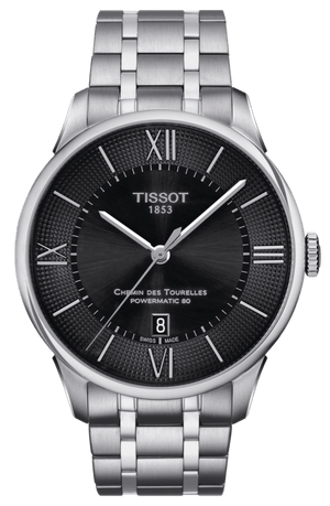 Tissot Chemin Des Tourelles Powermatic 80 Black Dial Silver Steel Strap Watch For Men - T099.407.11.058.00
