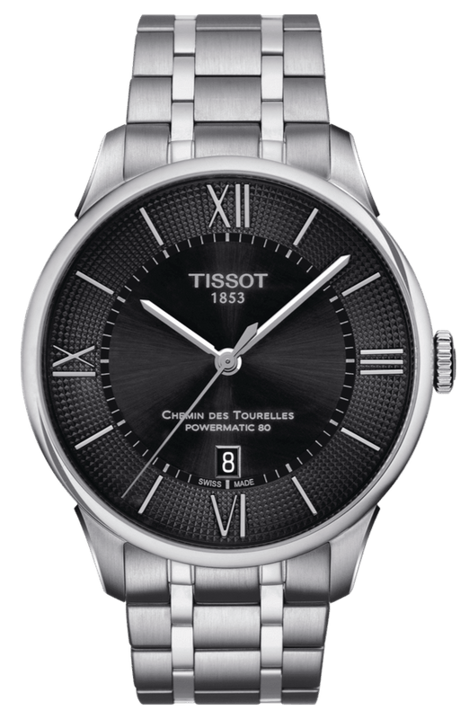 Tissot Chemin Des Tourelles Powermatic 80 Black Dial Silver Steel Strap Watch For Men - T099.407.11.058.00