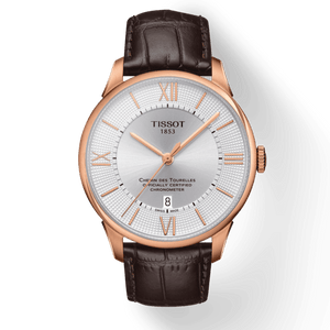 Tissot Chemin Des Tourelles Powermatic 80 Cosc Silver Dial Brown Leather Strap Watch For Men - T099.408.36.038.00