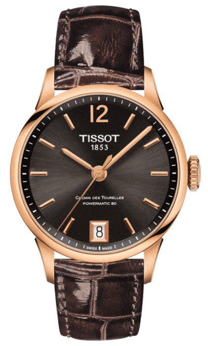 Tissot Chemin Des Tourelles Powermatic 80 Lady Brown Dial Brown Leather Strap Watch For Women - T099.207.36.447.00