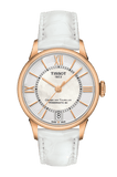Tissot Chemin Des Tourelles Powermatic 80 Lady Silver Dial White Leather Strap Watch For Women - T099.207.36.118.00