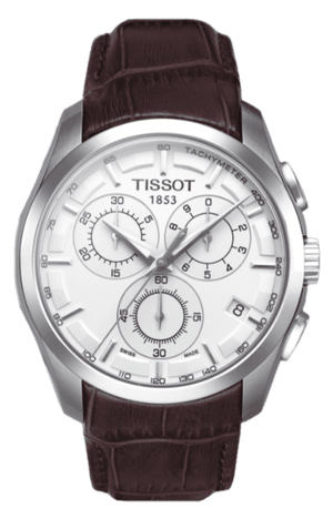 Tissot Couturier Chronograph White Dial Brown Leather Strap Watch For Men - T035.617.16.031.00