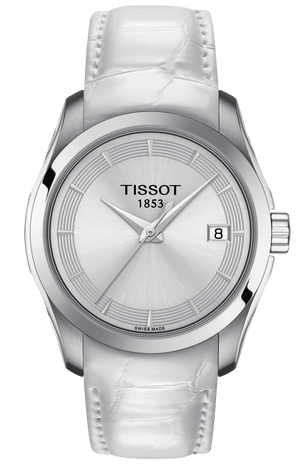 Tissot Couturier Lady Silver Dial White Leather Strap Watch For Women - T035.210.16.011.00