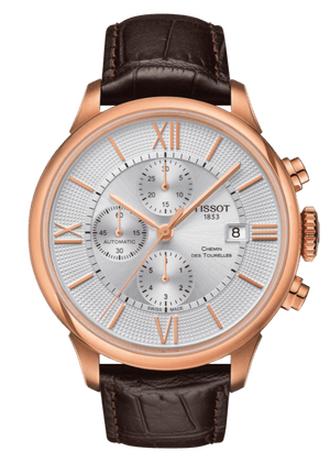 Tissot Des Tourelles Chronograph Silver Dial Brown Leather Strap Watch For Men - T099.427.36.038.00
