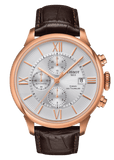 Tissot Des Tourelles Chronograph Silver Dial Brown Leather Strap Watch For Men - T099.427.36.038.00
