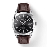 Tissot Gentleman Powermatic 80 Silicium Black Dial Brown Leather Strap Watch For Men - T127.407.16.051.01