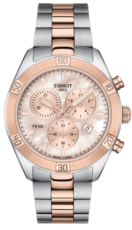 Tissot PR 100 Sport Chic Chronograph Mother of Pearl Dial Two Tone Steel Strap Watch for Women - T101.917.22.151.00