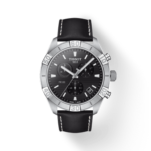 Tissot PR 100 Sport Quartz Chronograph Black Dial Black Leather Strap Watch For Men - T101.617.16.051.00