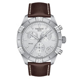 Tissot PR 100 Sport Quartz Chronograph Silver Dial Brown Leather Strap Watch For Men - T101.617.16.031.00