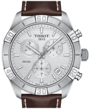 Tissot PR 100 Sport Quartz Chronograph Silver Dial Brown Leather Strap Watch For Men - T101.617.16.031.00