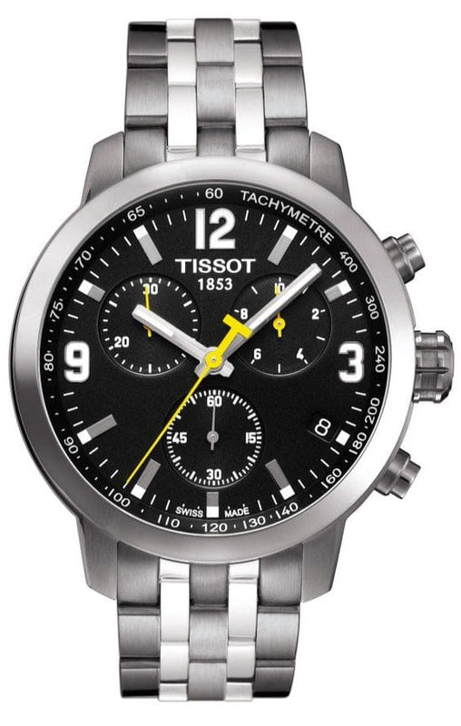 Tissot PRC 200 Chronograph Black Dial Silver Steel Strap Watch For Men - T055.417.11.057.00