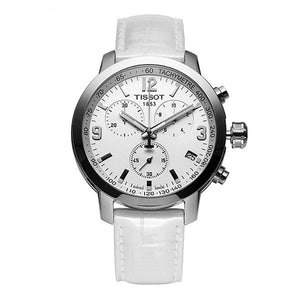 Tissot PRC 200 Chronograph White Dial White Leather Strap Watch For Men - T055.417.16.017.00