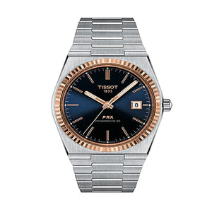 Tissot PRX Powermatic 80 Automatic 18K Gold Blue Dial Silver Steel Strap Watch for Men - T931.407.41.041.00