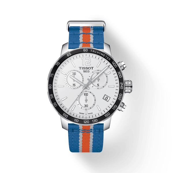 Tissot Quickster Chronograph NBA New York Kicks White Dial Multicolored Nato Strap Watch For Men - T095.417.17.037.06
