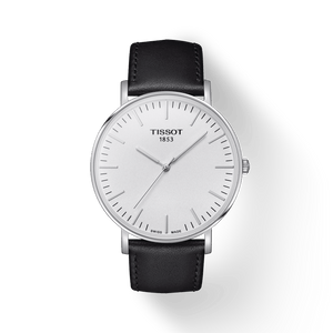 Tissot T Classic Everytime Large White Dial Black Leather Strap Watch For Men - T109.610.16.031.00