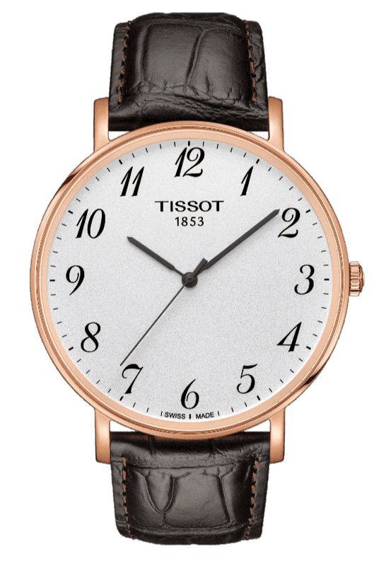 Tissot T Classic Everytime White Dial Black Leather Strap Watch For Men - T109.610.36.032.00