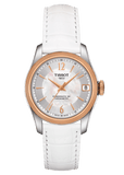 Tissot T-Classic Powermatic 80 Mother of Pearl Silver Dial White Leather Strap Watch For Women - T108.208.26.117.00