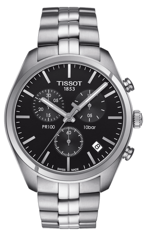 Tissot T Classic PR 100 Chronograph Black Dial Silver Steel Strap Watch for Men - T101.417.11.051.00
