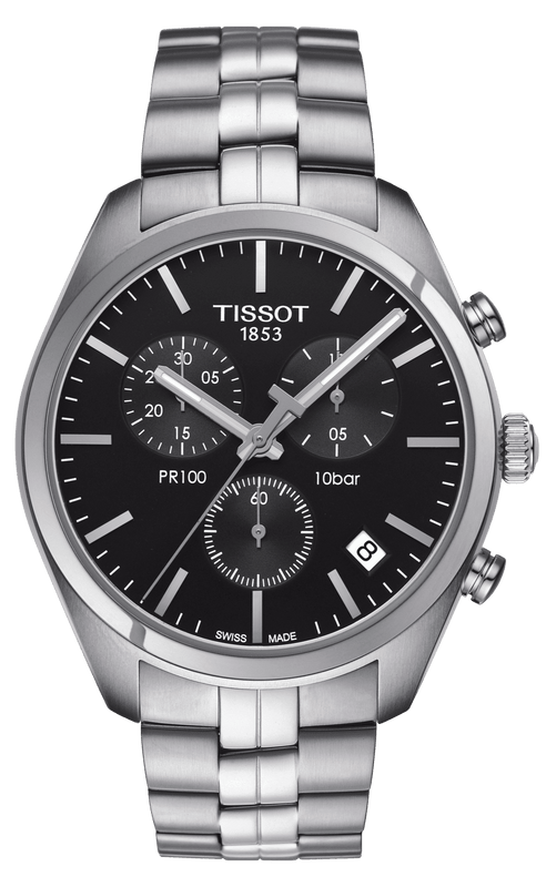 Tissot T Classic PR 100 Chronograph Black Dial Silver Steel Strap Watch for Men - T101.417.11.051.00