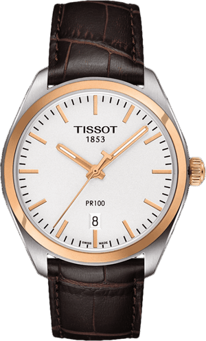 Tissot T Classic PR 100 Quartz White Dial Brown Leather Strap Watch for Men - T101.410.26.031.00