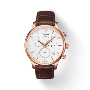 Tissot T Classic Tradition Chronograph White Dial Brown Leather Strap Watch For Men - T063.617.36.037.00