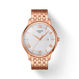 Tissot T Classic Tradition White Dial Rose Gold Steel Strap Watch For Women - T063.610.33.038.00