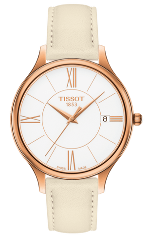 Tissot T Lady Bella Ora Round White Dial Beige Leather Strap Watch For Women - T103.210.36.018.00