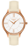 Tissot T Lady Bella Ora Round White Dial Beige Leather Strap Watch For Women - T103.210.36.018.00